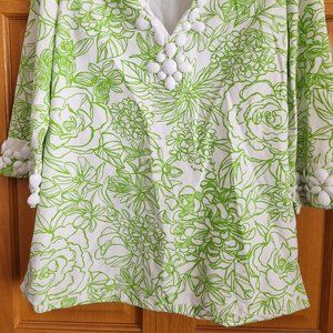 Lilly pulitzer draw the line newbury faille beaded tunic dress green and white